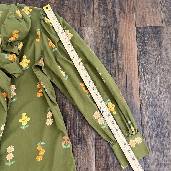 Loft Outlet Floral Button Down Blouse Balloon Sleeve Fall Boho Size Medium Green - Picture 12 of 15